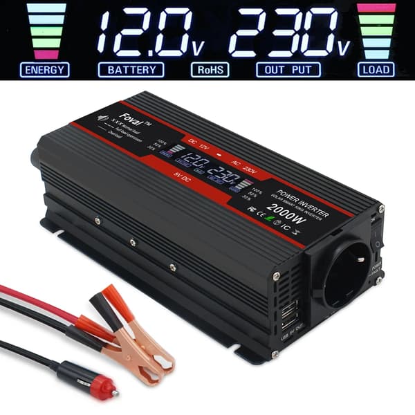 Virta-invertteri, huipputeho 2600W, jatkuva teho 1300W,12V 220V 2000W, Eurooppalainen pistorasia
