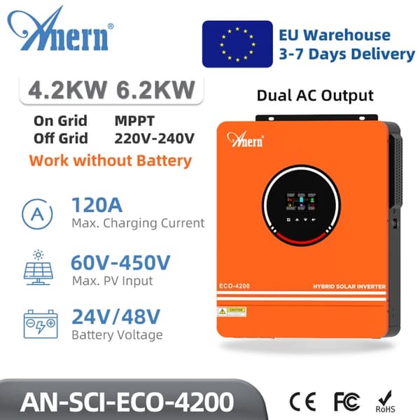 Aurinkoinvertteri, Hybriditeknologia, Puhtaan Siniaallon Tuotos, 4,2KW WiFi-yhteydellä, 220-240V