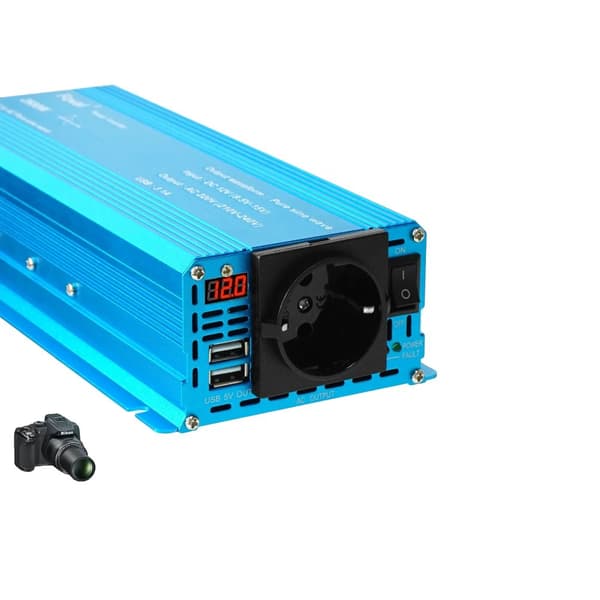 Puhtaan siniaaltoinvertteri, 1500W/2200W lähtö, kaksi USB-porttia, kompakti muotoilu,Eurooppa, 2600W sininen, 12V 50Hz12 volttia 50 hertsiä
