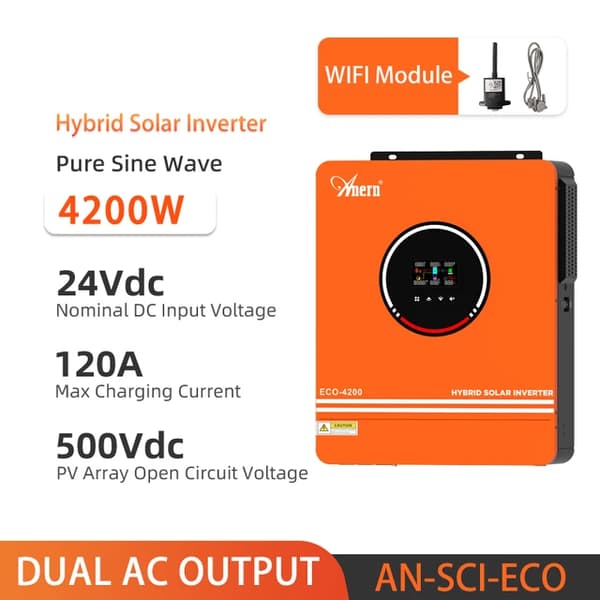 Aurinkoinvertteri, MPPT-tekniikka, puhdas siniaalto kaksinkertainen lähtö, ECO 4200W 24V WIFI, 220-240V
