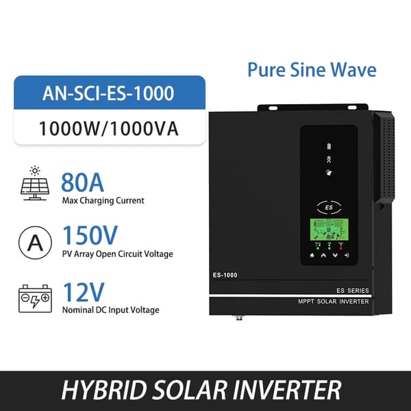 Nettilslutningsinverter, 80A MPPT solopladning, ren bølge, 1000W 12VDC, 220-240V