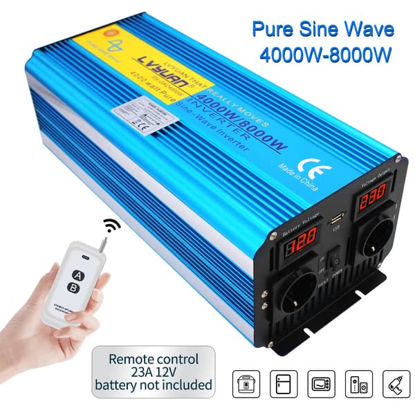 Korkean tehokkuuden virtamuunnin, 8000W huipputeho, EU-standardin pistorasia,8000W huippu, 12V-220V 50Hz