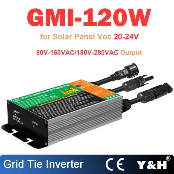 Aurinkoverkkoon liitettävä mikroinvertteri, 120W-180W teho, tehokas DC-AC-muunnos,10.8-30V, GMI-120W, 180V-280VAC