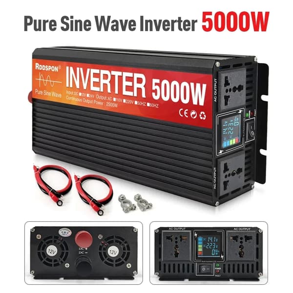 Ren sinusvågsomvandlare, kontinuerlig utgång 2500W, ingångsspänning 12V/24V,5000W, 12V till 220V