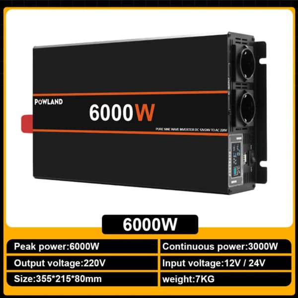 Puhtaan siniaaltoinvertteri, 220V lähtö, useita suojatoimintoja.,6000W, eurooppa, 12V