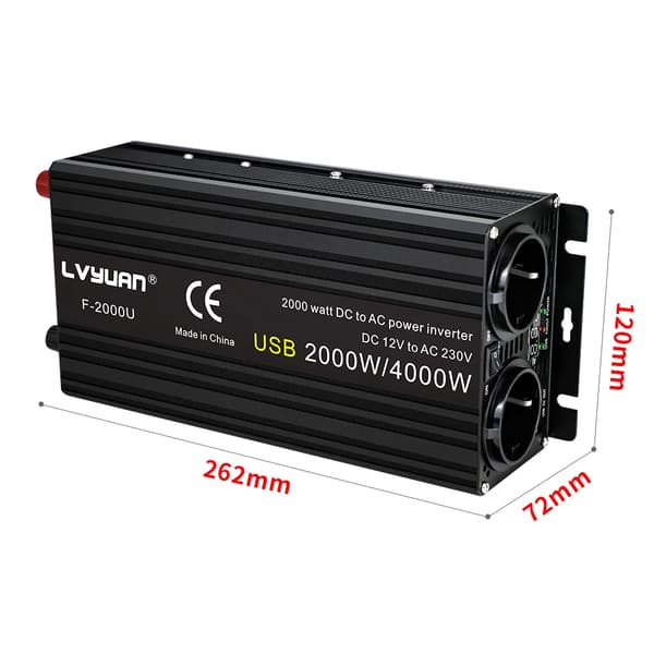 Virtalähde, 2000W/3000W kapasiteetti, DC12V/DC24V syöttö, muunnettu siniaalto lähtö,DC12V, AC220V-240VAC220V-240V, 4000W musta LED