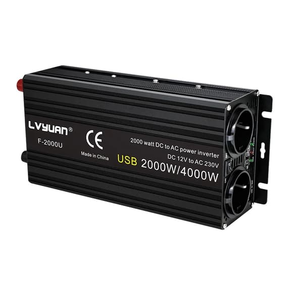 Effektomformer, 2000W/3000W Kapacitet, DC12V/DC24V Indgang, Ændret Sinus Bølge Udgang,4000W sort LED, AC220V-240VAC220V-240V, DC12VDC12V