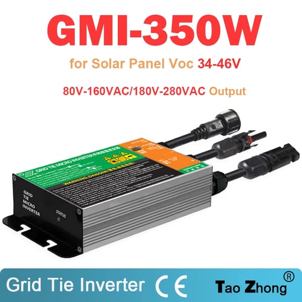 Verkkoon kytketty invertteri, 50/60Hz lähtö, kestävä alumiiniseosrakenne,GMI-350W, 180V-280VAC, 18V-50VDCGMI-350W, 180V-280VAC, 18V-50VDC