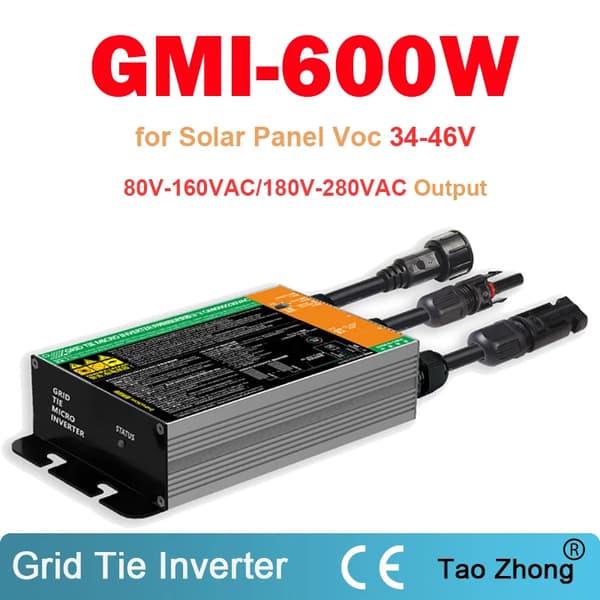 Verkkoon kytketty invertteri, 50/60Hz lähtö, kestävä alumiiniseosrakenne,GMI-600W, 180V-280VAC, 18V-50VDCGMI-600W, 180V-280VAC, 18V-50VDC
