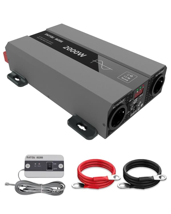DATOUBOSS Puhtaan Siniaallon Invertteri, 2000W Teho, 12V/24V Syöttö, EU Pistorasia,2KW 24V 220V EU