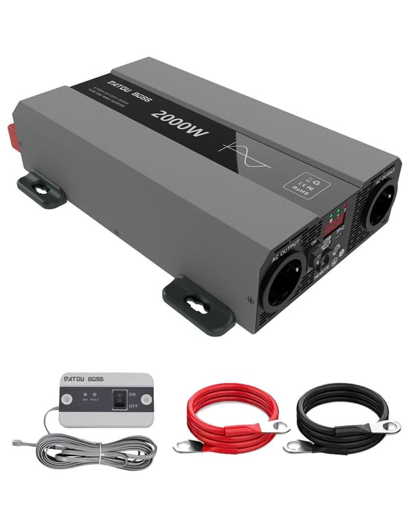DATOUBOSS Ren Sinusbølge Inverter, 2000W Strøm, 12V/24V Indgang, EU Stik,2KW 24V til 220V EU