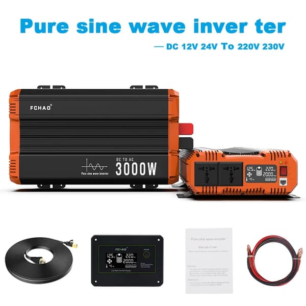 Invertteri 3000W, puhdas siniaalto lähtö, LCD-näyttö, 3000W, 24 volttia, 50 hertsiä, 230V