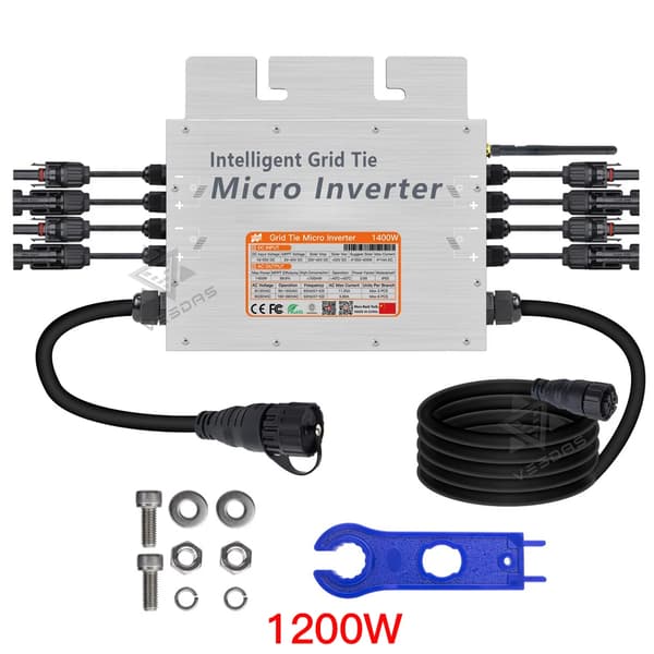 Aurinkoenergialla toimiva verkkoon kytketty mikroinvertteri, 1200W lähtöteho, 95% hyötysuhde.,1200W, 80-280VAC Automaattinen sovitus, 18-50VDC