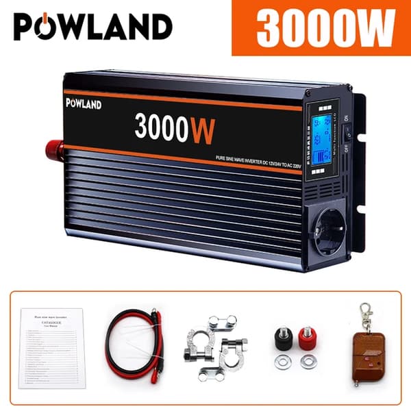 Bilströmsomvandlare, 3000W effektutgång, 12V/24V DC till 220V AC-omvandling, 3000W, 12V, Europa