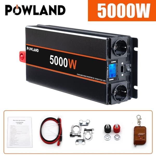 Auton virtalähdeinvertteri, 3000W teho, 12V/24V DC muunnos 220V AC:ksi, 5000W, 12V, Eurooppa