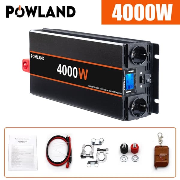 Auton virtalähdeinvertteri, 3000W teho, 12V/24V DC muunnos 220V AC:ksi, 4000W, 24V, Eurooppa