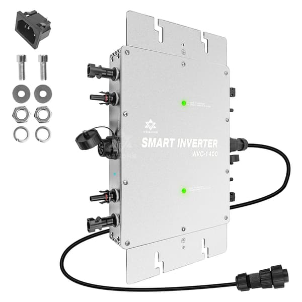 1400W Solcelle Grid Inverter, Dobbelt MPPT, 220V Output,Sølv, Toogtyve-femtiV, 220V(190-260V) = 220V(190-260V)