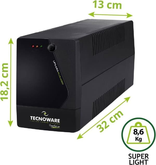 Tecnoware UPS ERA PLUS 2000, 2000VA UPS, Skydd mot strömavbrott för PC, Modem, Videoövervakning