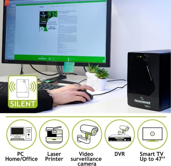 Tecnoware UPS ERA PLUS 2000, 2000VA UPS, Skydd mot strömavbrott för PC, Modem, Videoövervakning