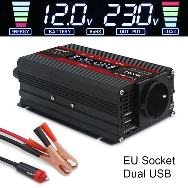 Virta-invertteri, muokattu sinimuotoaalto, DC 12V syöttö, kaksois-USB-ulostulot,M1500W 12V 50hz EU