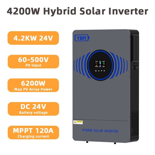 Hybrid Solar Inverter, Puhtaan Sinimuotoisen Aallon Ulostulo, Kaksoislähtötoiminto, MPPT-lataus,AC 220-240V, AURINKO-4.2KW-24V AKKU