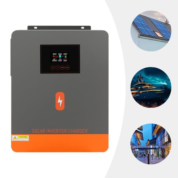 Solcelleinverter, 6200W Strømforsyning, Ren Sinusbølge Udgivelse, LCD Skærm,Grå