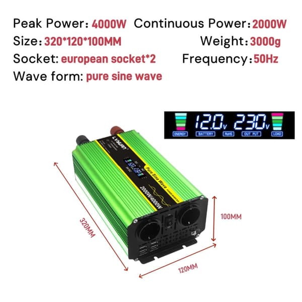 Jännitemuunnin, puhdas sinimuoto, korkea teho lähtö,12V220V 4000W huippu-a