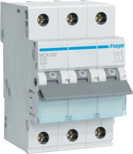 Hager MCN332. AC-indgangsfrekvens: 50/60 Hz, nominel strømudgang: 32 A (MCN332)