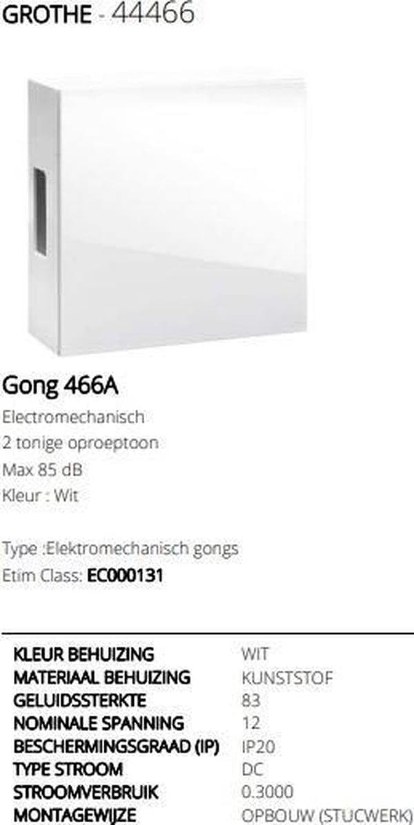 Grothe 44466 Gong 8 - 12 V 83 dBA Hvid