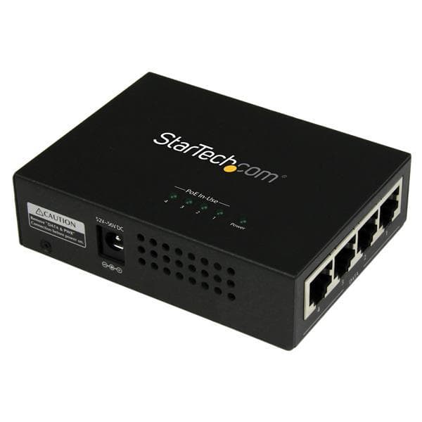 StarTech.com 4-ports Gigabit Midspan - PoE+ injektor - 802.3at/af - Power Injector - AC 100-240 V - 120 Watt - 4 udgangsstik (POEINJ4G) Sort