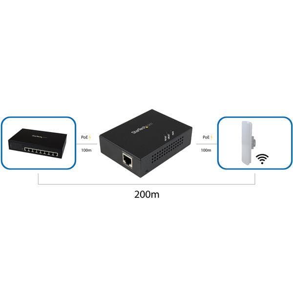 Gigabit PoE+ Extender - 802 3at/af - 100m (330ft) - Power over Ethernet Extender - PoE Repeater Network Extender - Kompakt og vægmonterbar Range Exten