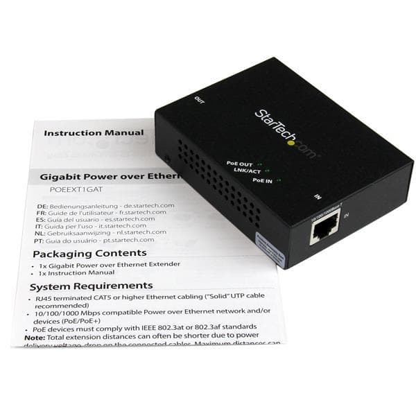 Gigabit PoE+ Extender - 802 3at/af - 100m (330ft) - Power over Ethernet Extender - PoE Repeater Network Extender - Kompakt og vægmonterbar Range Exten