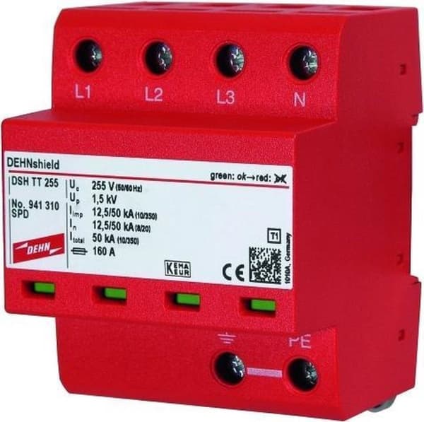 DEHN DSH TT 255 Ylijännitesuoja 230 - 400 V 0,1 m Punainen