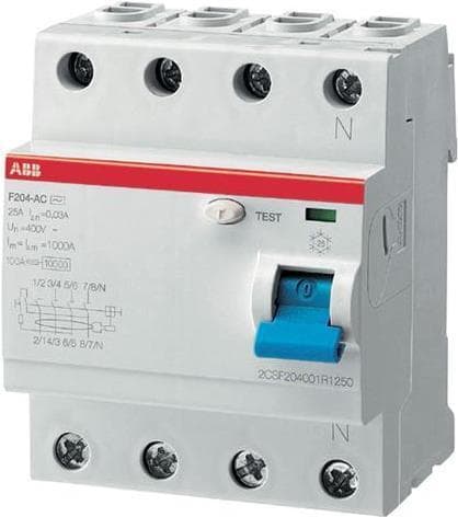 ABB F204 A-63/0,3 - 230 - 400 V - 63 A - A-type - Blå - Grå - IEC/EN 61008 UL 1053 - 70 mm (2CSF204101R3630)