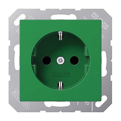 JUNG A 1520 BFKI GN. Sokkeltype: CEE 7/3. Farve på produkt: Grøn, Materiale: Termoplast. Indgangsspænding: 250 V, strøm (maks.): 16 A. Bredde: 55 mm,