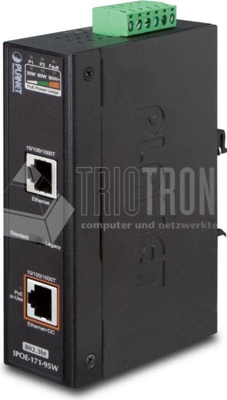 Planet IPOE-171-95W - IEEE 802.3, IEEE 802.3ab, IEEE 802.3af, IEEE 802.3at, IEEE 802.3bt, IEEE 802.3u - 10/100/1000Base-T(E) -Power Cat - Pour Cat 36 Blå