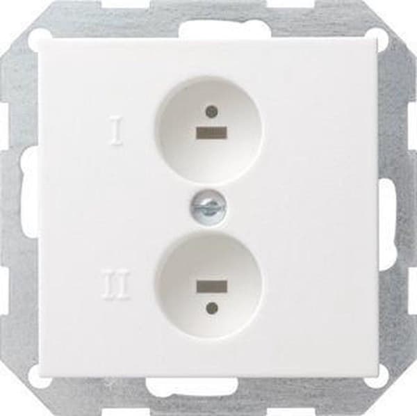 Gira System 55 stikkontakt med indsatsplade til stereo, mat ren, hvid Aluminium, Hvid