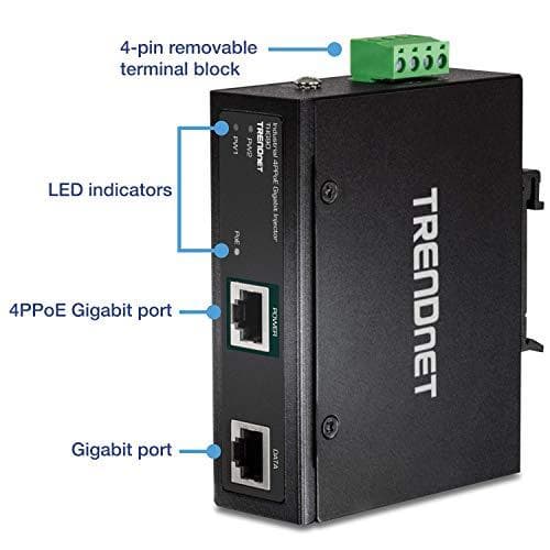 TRENDnet TI-IG90 - Härdad industri - Power Injector (DIN-skena montering möjlig) - DC 52 - 56 V - 90 Watt - Utgångsanslutningar: 1
