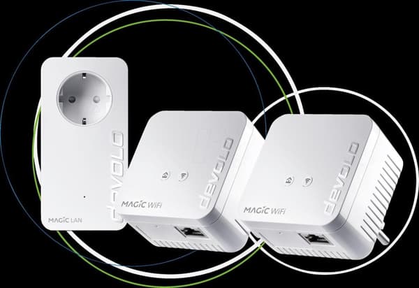 devolo Magic 1 WiFi mini - Multiroom Kit - Bridge - HomeGrid - 802.11b/g/n - 2,4 GHz - kan tilsluttes vægstik (pakke med 2) Hvid