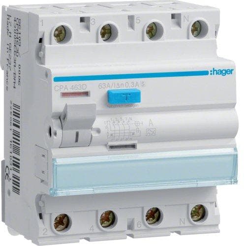 Hager CPA463D FI Switch 4P 63A 300mA A Selektiv Type