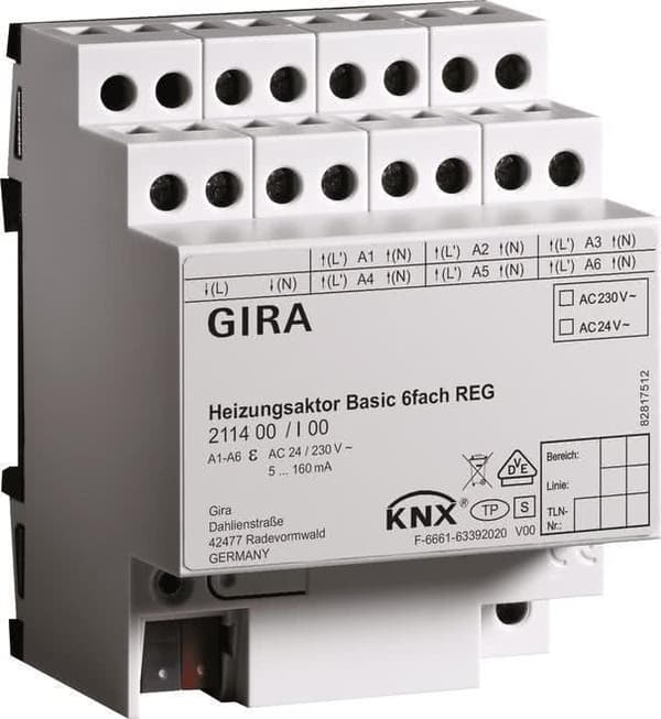 GIRA varmeaktuator 6f basic KNX REG 211400 (211400)