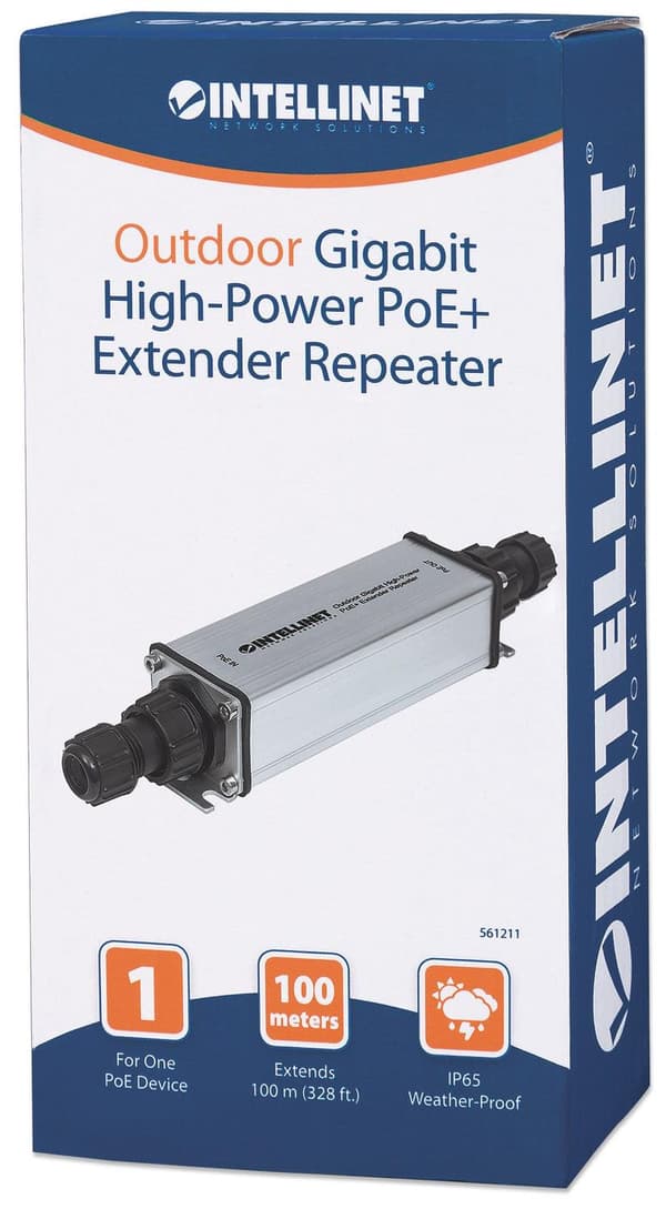 Intellinet Outdoor Gigabit High-Power PoE+ Extender Repeater - Repeater - GigE - 10Base-T, 100Base-TX, 1000Base-T - RJ-45 / RJ-45 - upp till 100 m