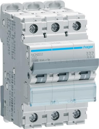 Hager afbryder 3-polet, C-32A, 10kA, 3M NCN332 (NCN332)