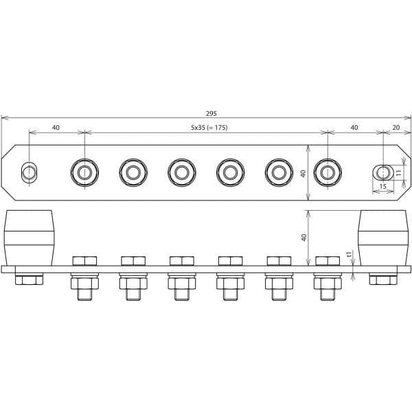 DEHN 472207 – Stångkompensationspotential 295 x 40 x 5 mm koppar