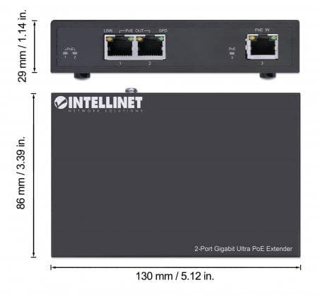 Intellinet IPE-2G60 2-Port Gigabit Ultra PoE Extender - Netværks-/strømforlænger - GigE - 10Base-T, 100Base-TX, 1000Base-T - 2 porte - op til 100 m