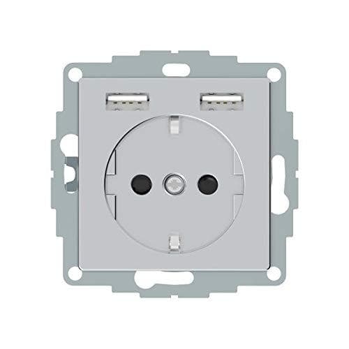 Merten SCHUKO-uttag MEG2366-0460 med USB-laddare aluminiumuttag 4042811217648