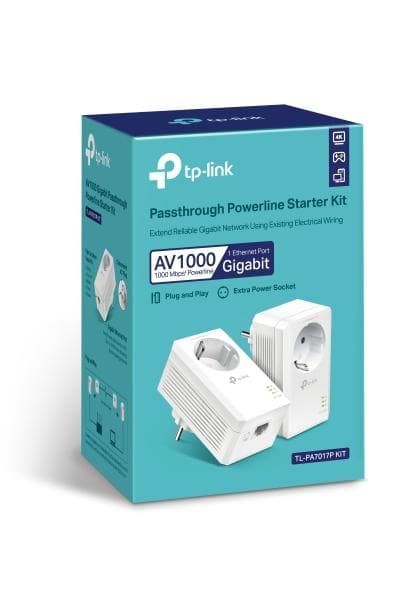 TP-Link TL-PA7019P KIT AV1000 gigabit powerline adapter med stik (1x gigabit port, plug and play, energibesparende, kompatibel med alle gængse powerli