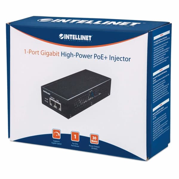 Intellinet 1-ports Gigabit High-Power PoE+ injektor - Power Injector - AC 100-240V - 1 Output Plug (560566)