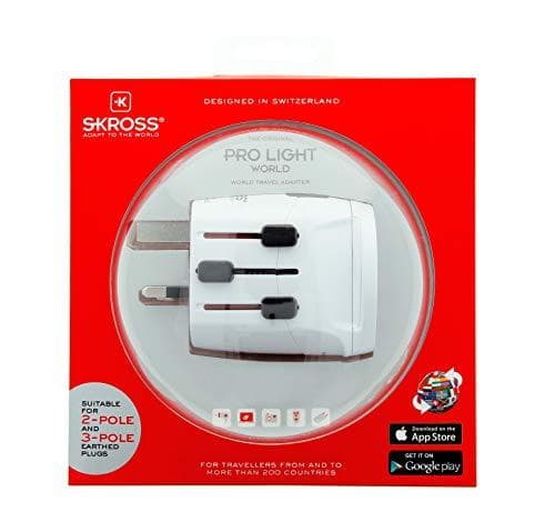 Skross 1.103165. Kontakttyp: Universal, Typ uttag: Universal, Typ av universalkontakt: Typ B, Typ I (AU), Typ F, Typ G (VK). Bredd: 65mm Djup: 61mm Hö