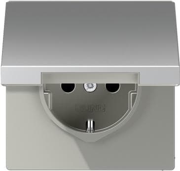 Jung AL 1520 KIKL Schuko uttag 16 A 250 V med kontaktskydd och gångjärnskåpa serie LS aluminium